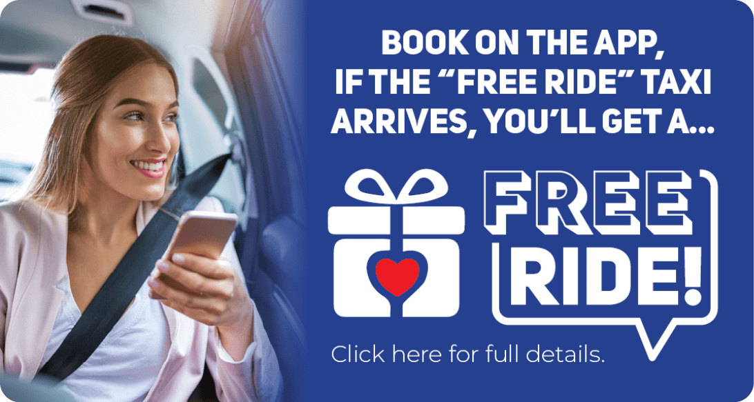 Book on the Radio Taxis Booking App and if the 'FREE RIDE' taxi arrives, you'll get a FREE RIDE taxi